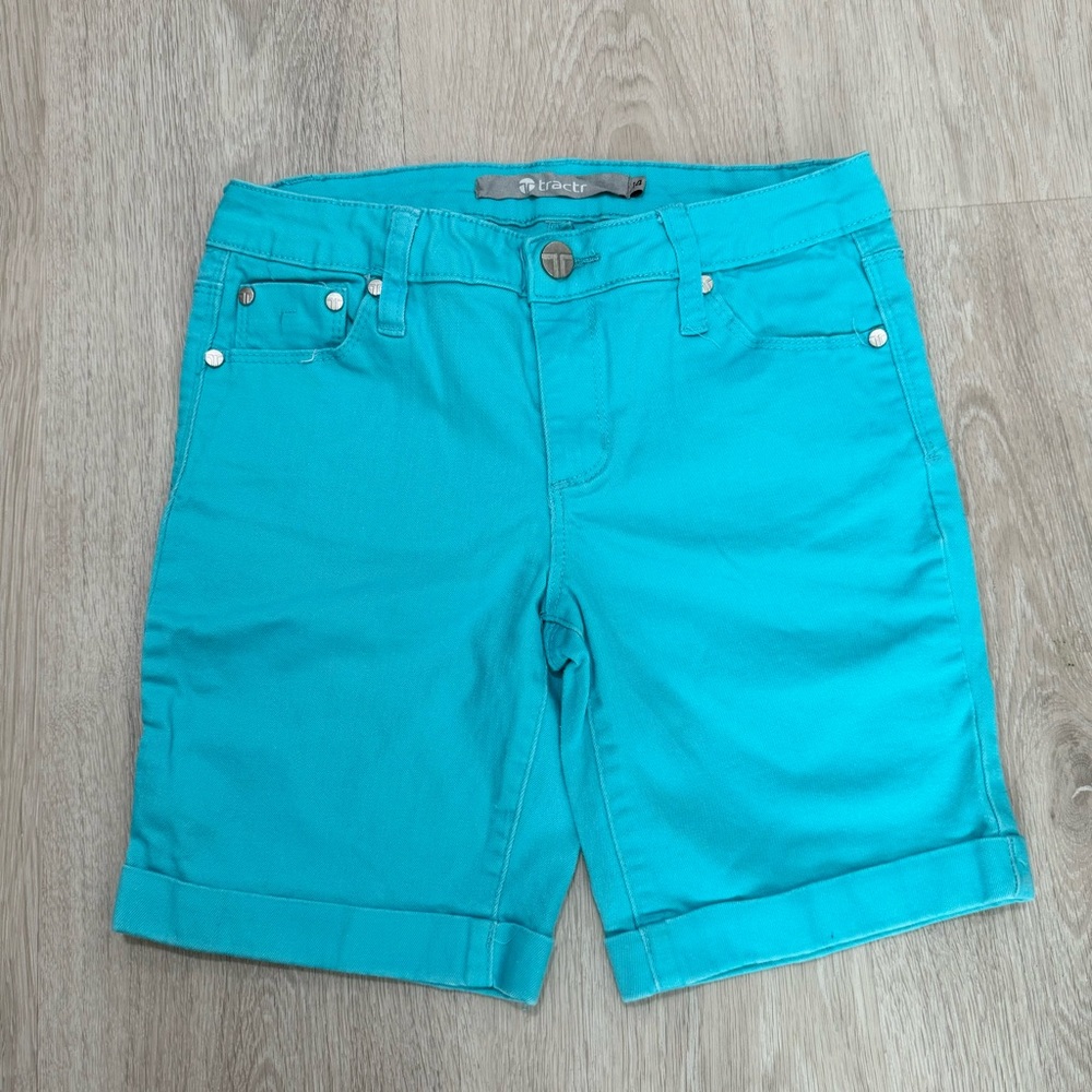 Kids TRACTR Girls Blue Medium Wash Denim Jean Shorts XL Size 14
